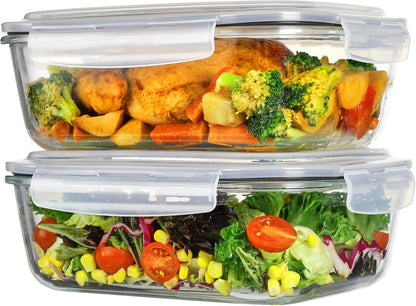 2Pack 1860ml/63oz Large Glass Storage Containers With Lids, Grey