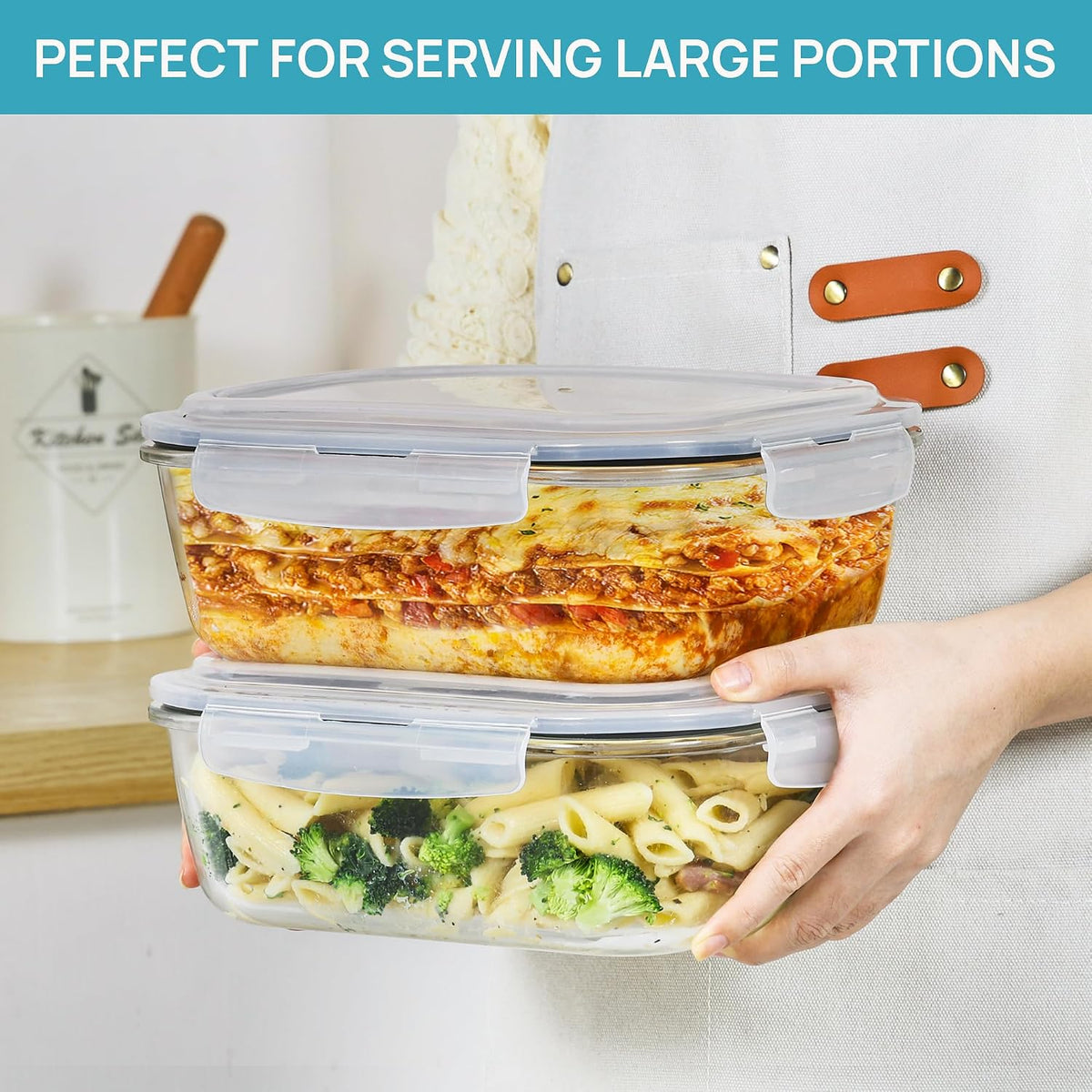 2Pack 1860ml/63oz Large Glass Storage Containers With Lids, Grey