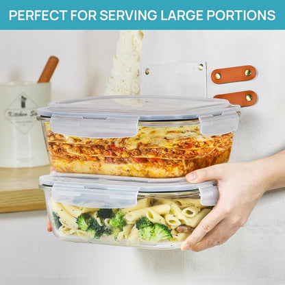 2Pack 1860ml/63oz Large Glass Storage Containers With Lids, Grey
