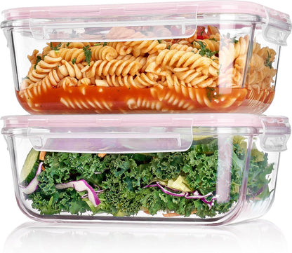 2Pack 1860ml/63oz Large Glass Storage Containers With Lids, Grey