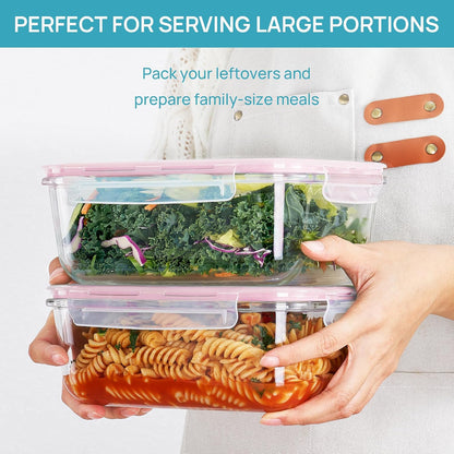 2Pack 1860ml/63oz Large Glass Storage Containers With Lids, Grey
