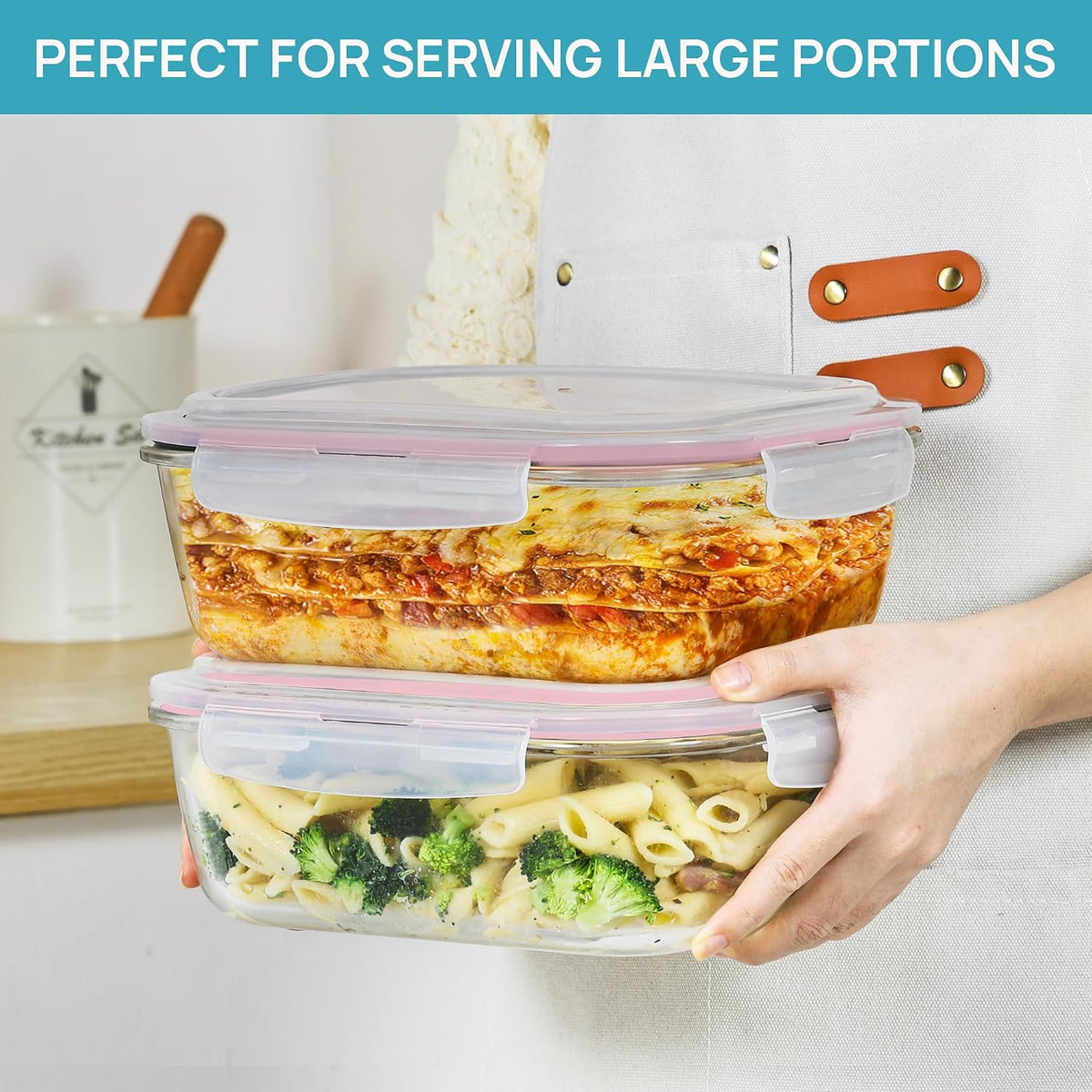 2Pack 1860ml/63oz Large Glass Storage Containers With Lids, Grey