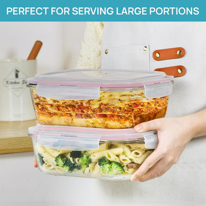 2Pack 1860ml/63oz Large Glass Storage Containers With Lids, Grey