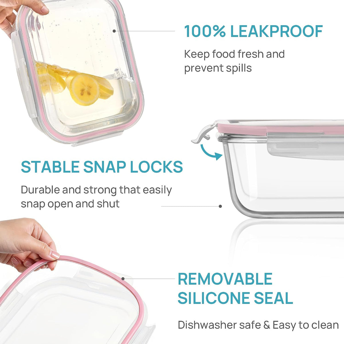 2Pack 1860ml/63oz Large Glass Storage Containers With Lids, Grey