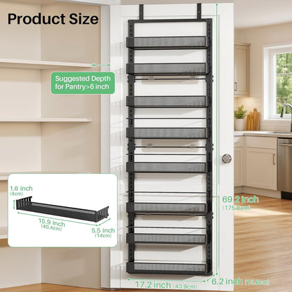 SAYZH 8 Tiers Over the Door Pantry Organizer,17.2"W x 6.2"D x 69.2"H, Black