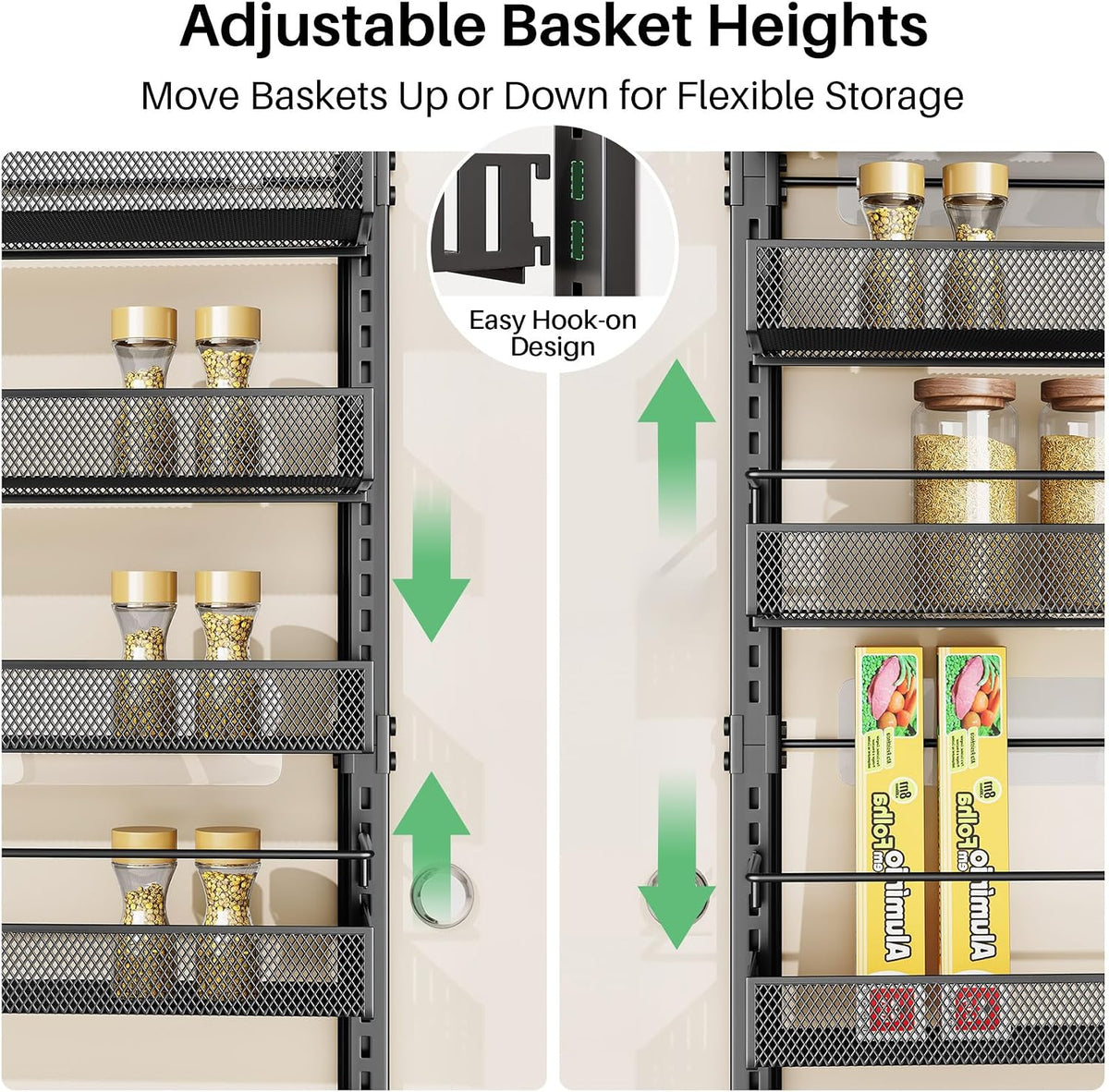 SAYZH 8 Tiers Over the Door Pantry Organizer,17.2"W x 6.2"D x 69.2"H, Black
