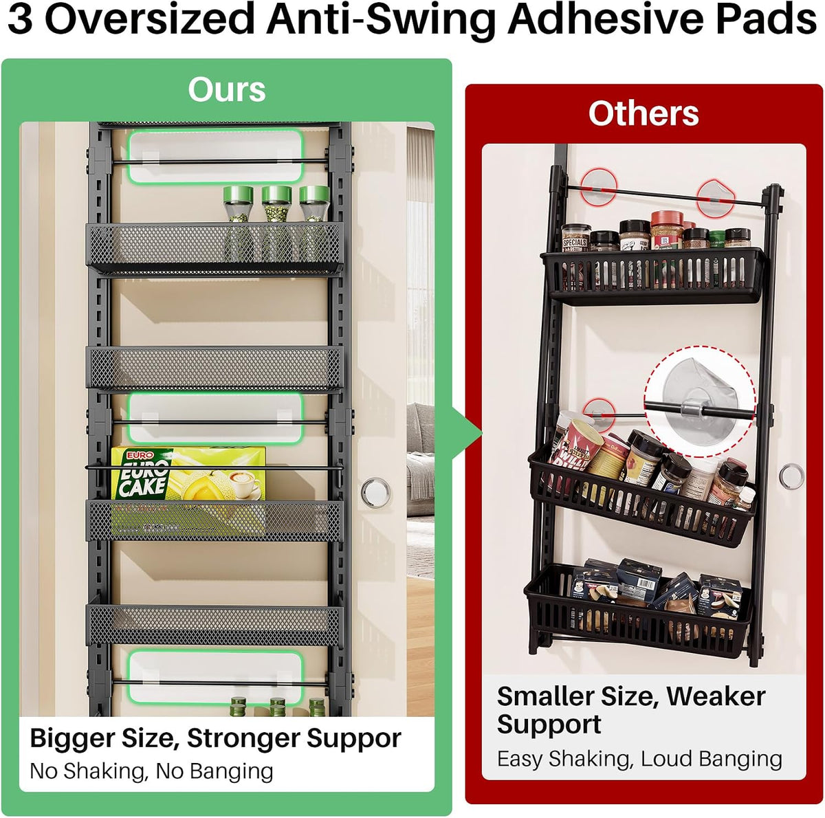 SAYZH 8 Tiers Over the Door Pantry Organizer,17.2"W x 6.2"D x 69.2"H, Black