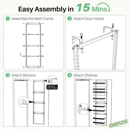 SAYZH 8 Tiers Over the Door Pantry Organizer,17.2"W x 6.2"D x 69.2"H, Black