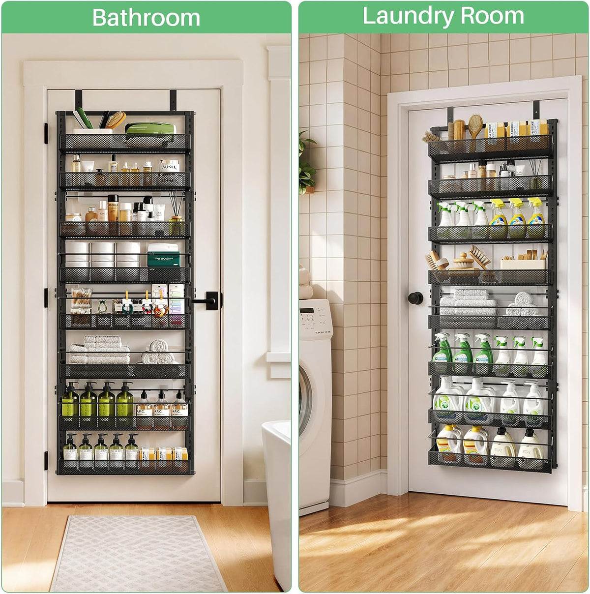 SAYZH 8 Tiers Over the Door Pantry Organizer,17.2"W x 6.2"D x 69.2"H, Black