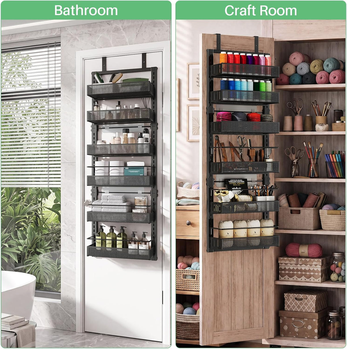 SAYZH 8 Tiers Over the Door Pantry Organizer,17.2"W x 6.2"D x 69.2"H, Black