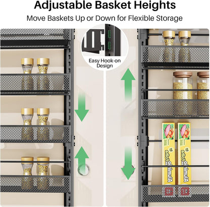 SAYZH 8 Tiers Over the Door Pantry Organizer,17.2"W x 6.2"D x 69.2"H, Black
