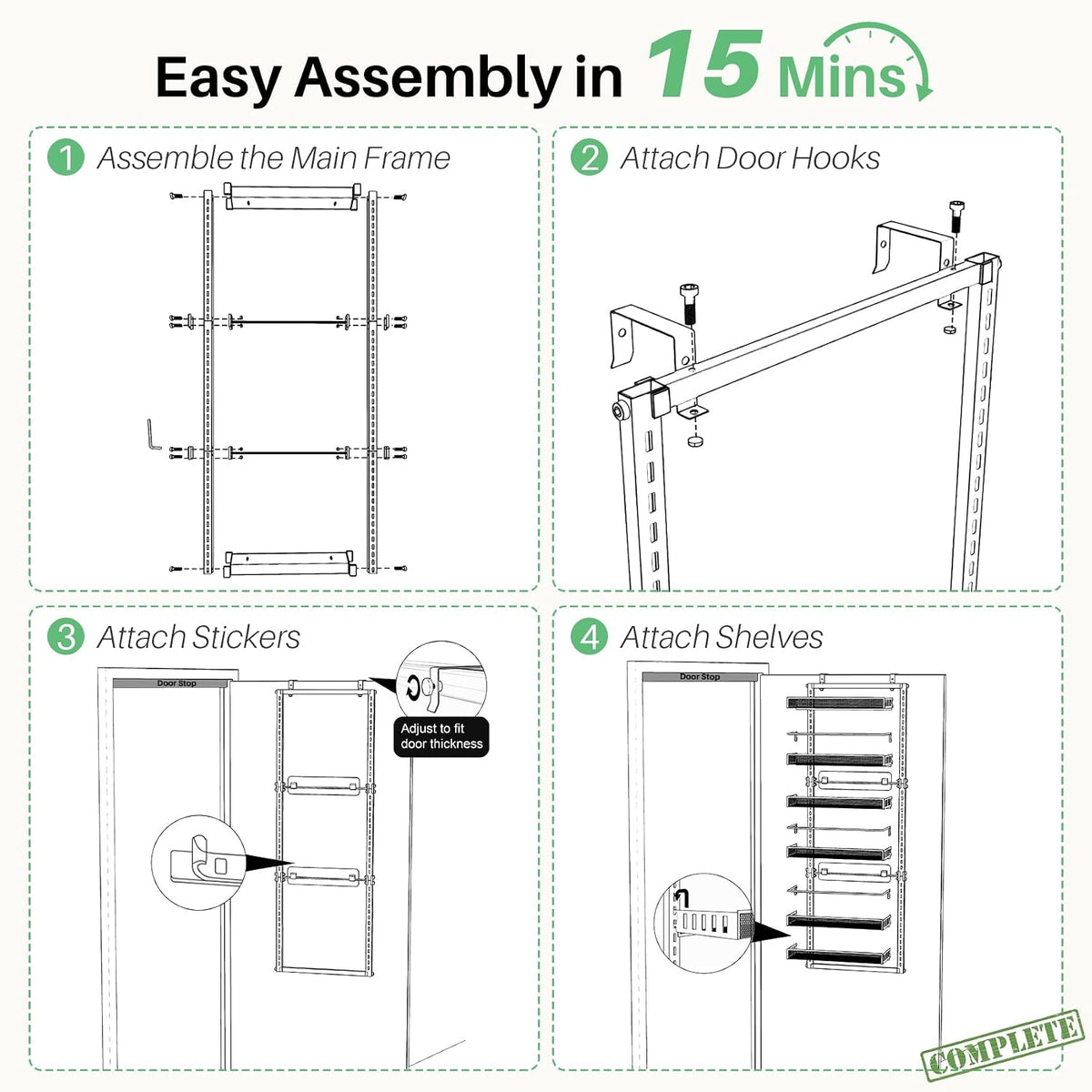 SAYZH 8 Tiers Over the Door Pantry Organizer,17.2"W x 6.2"D x 69.2"H, Black