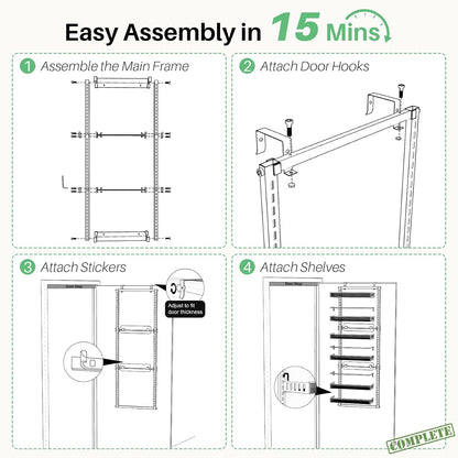 SAYZH 8 Tiers Over the Door Pantry Organizer,17.2"W x 6.2"D x 69.2"H, Black