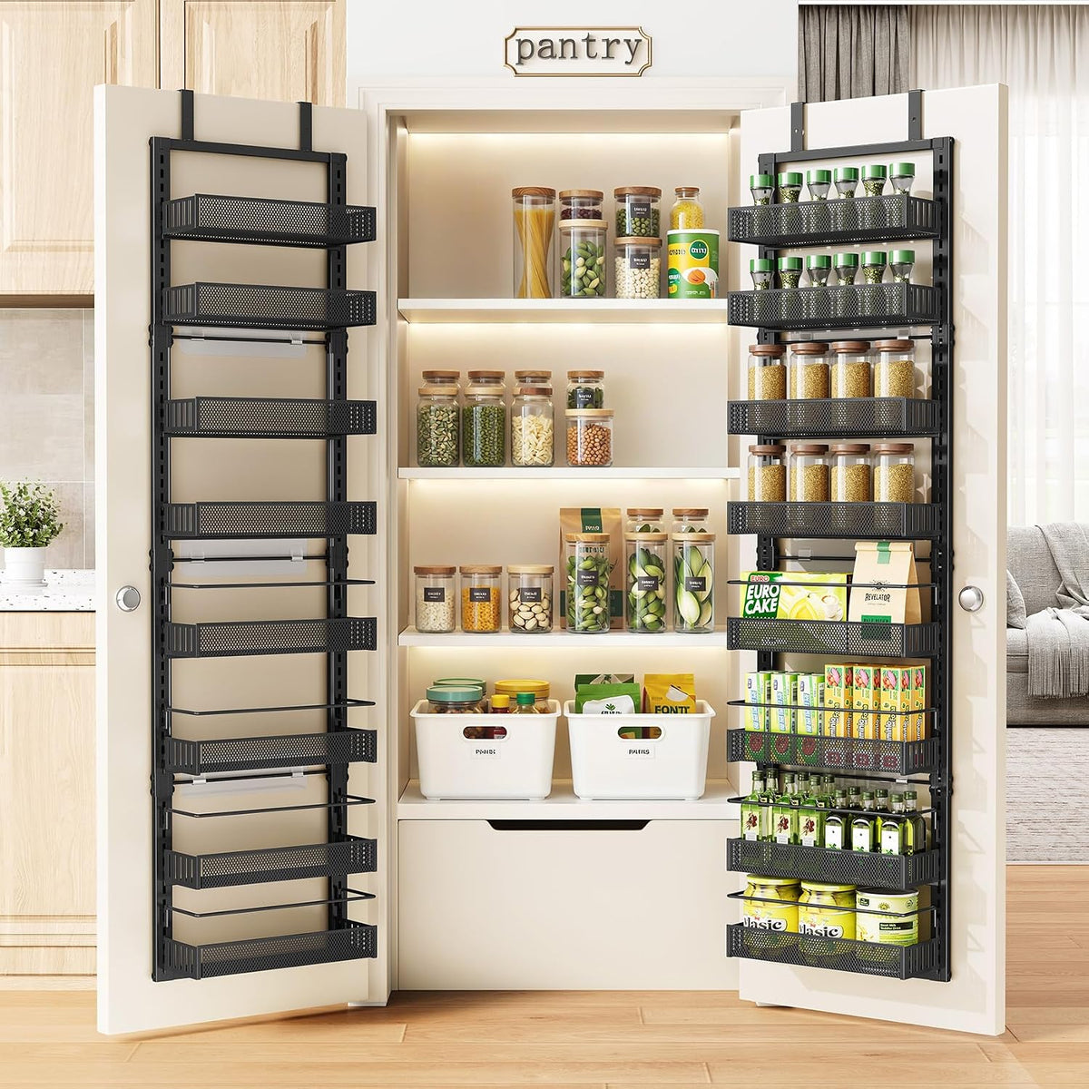 SAYZH 8 Tiers Over the Door Pantry Organizer,17.2"W x 6.2"D x 69.2"H, Black