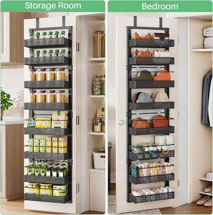 SAYZH 8 Tiers Over the Door Pantry Organizer,17.2"W x 6.2"D x 69.2"H, Black