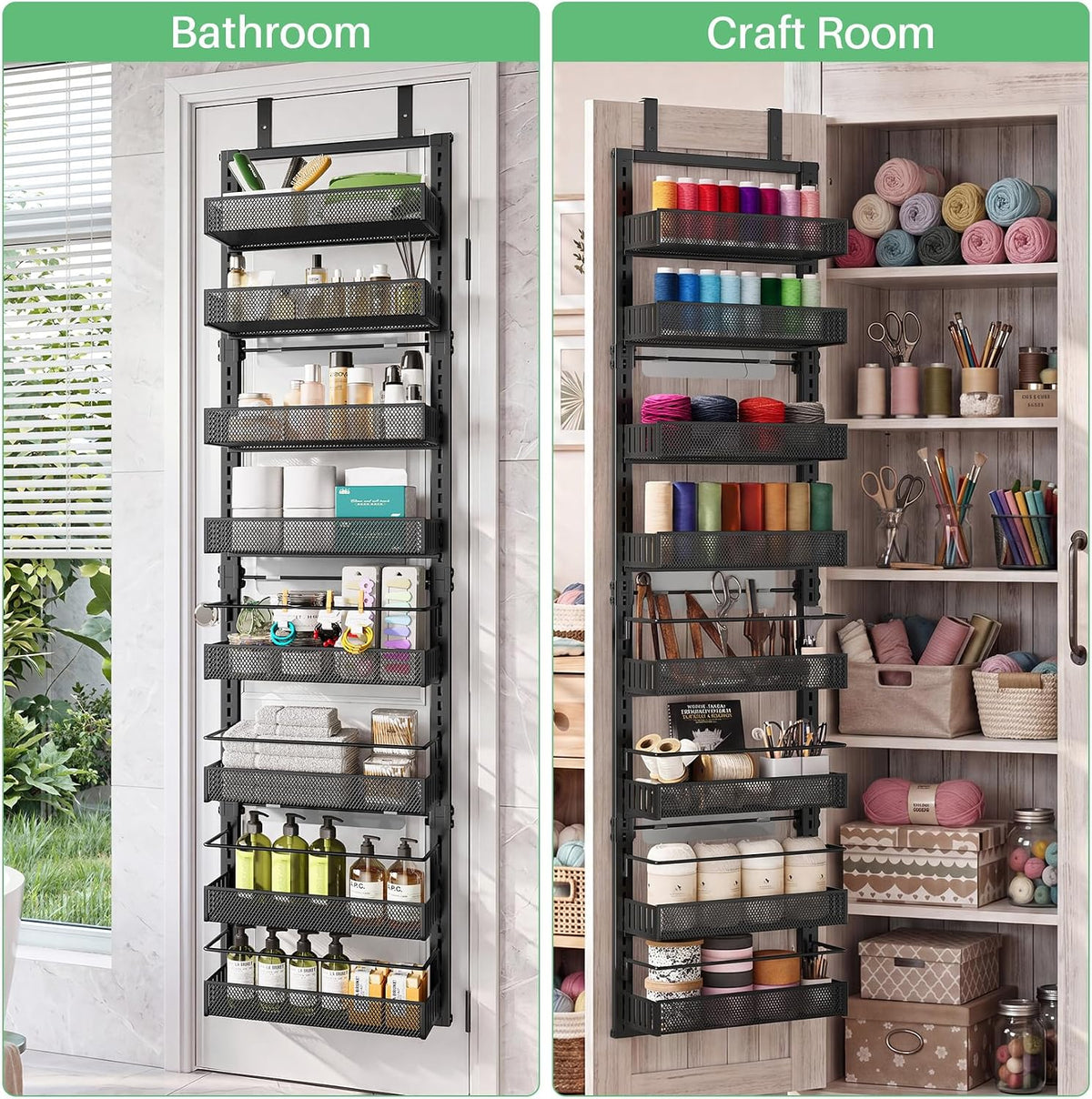 SAYZH 8 Tiers Over the Door Pantry Organizer,17.2"W x 6.2"D x 69.2"H, Black