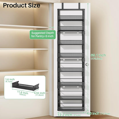 SAYZH 8 Tiers Over the Door Pantry Organizer,17.2"W x 6.2"D x 69.2"H, Black