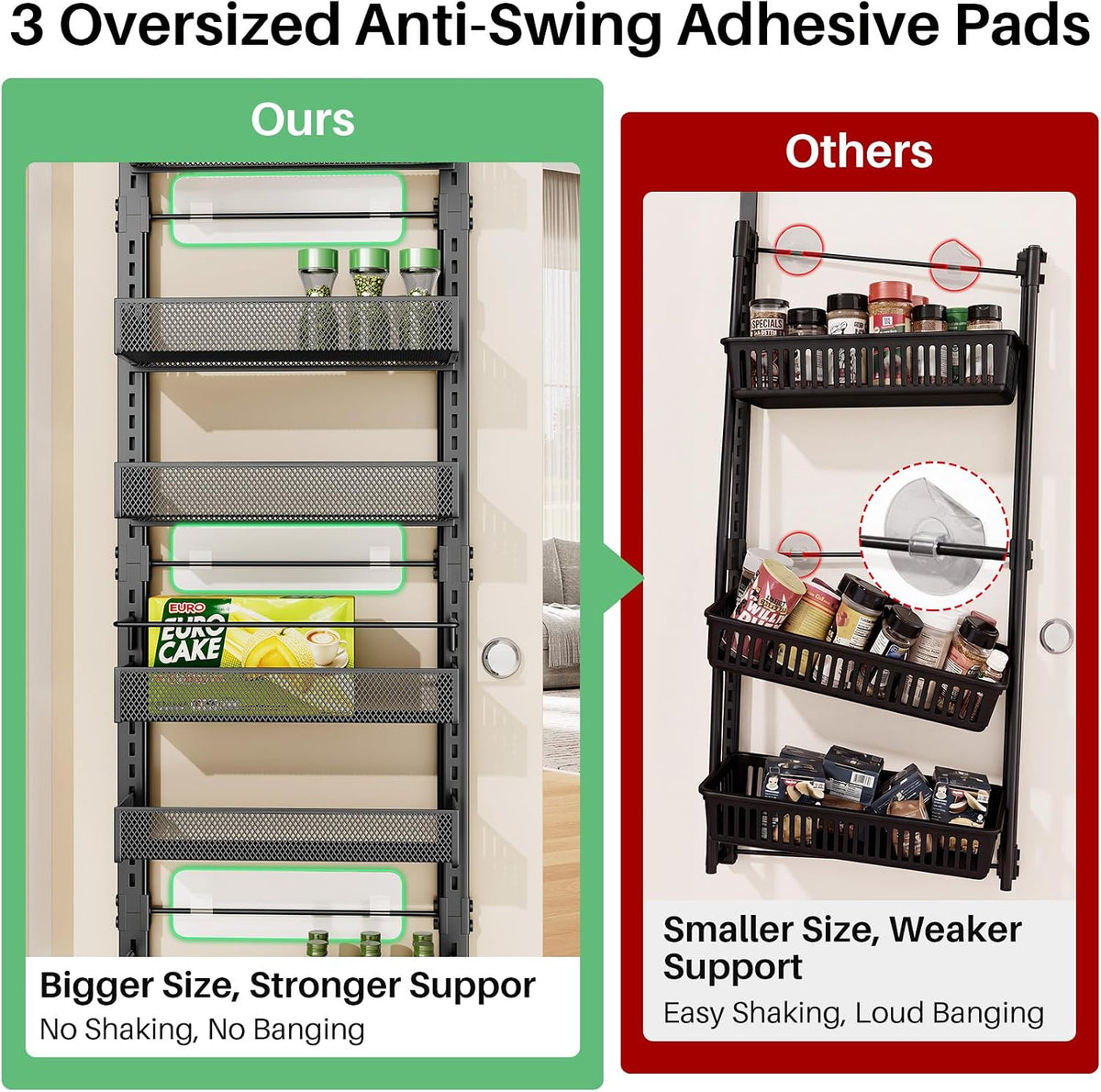 SAYZH 8 Tiers Over the Door Pantry Organizer,17.2"W x 6.2"D x 69.2"H, Black