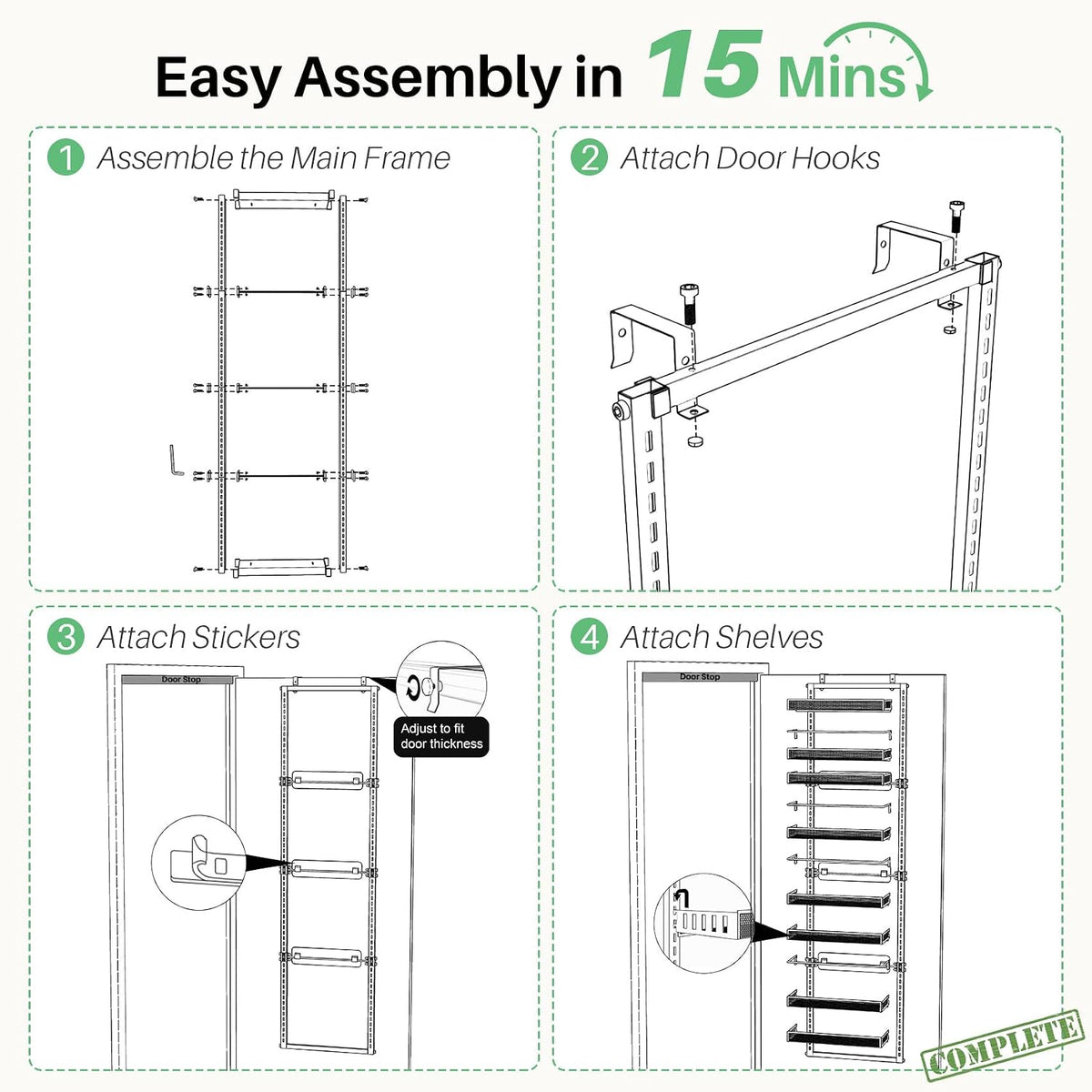 SAYZH 8 Tiers Over the Door Pantry Organizer,17.2"W x 6.2"D x 69.2"H, Black