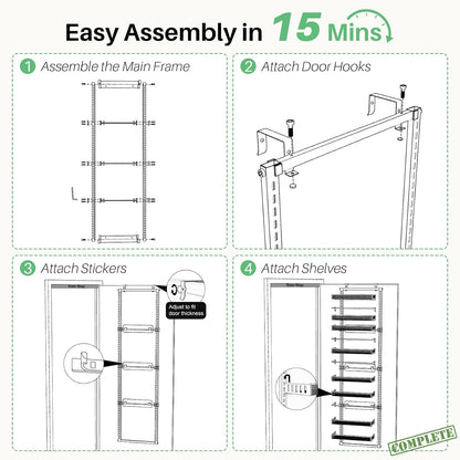 SAYZH 8 Tiers Over the Door Pantry Organizer,17.2"W x 6.2"D x 69.2"H, Black