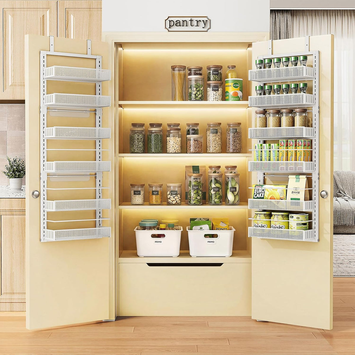 SAYZH 8 Tiers Over the Door Pantry Organizer,17.2"W x 6.2"D x 69.2"H, Black