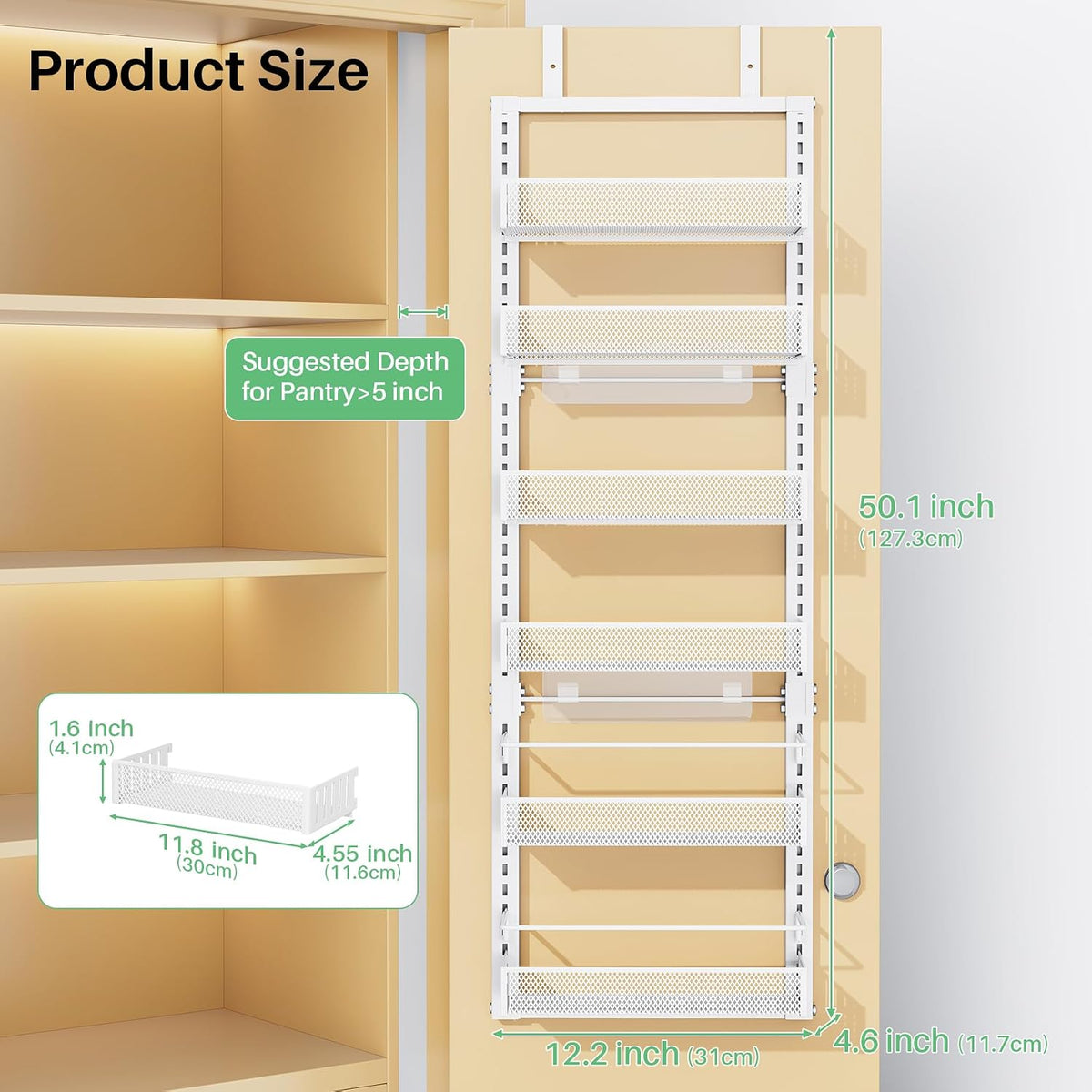 SAYZH 8 Tiers Over the Door Pantry Organizer,17.2"W x 6.2"D x 69.2"H, Black