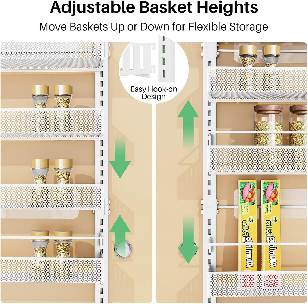 SAYZH 8 Tiers Over the Door Pantry Organizer,17.2"W x 6.2"D x 69.2"H, Black