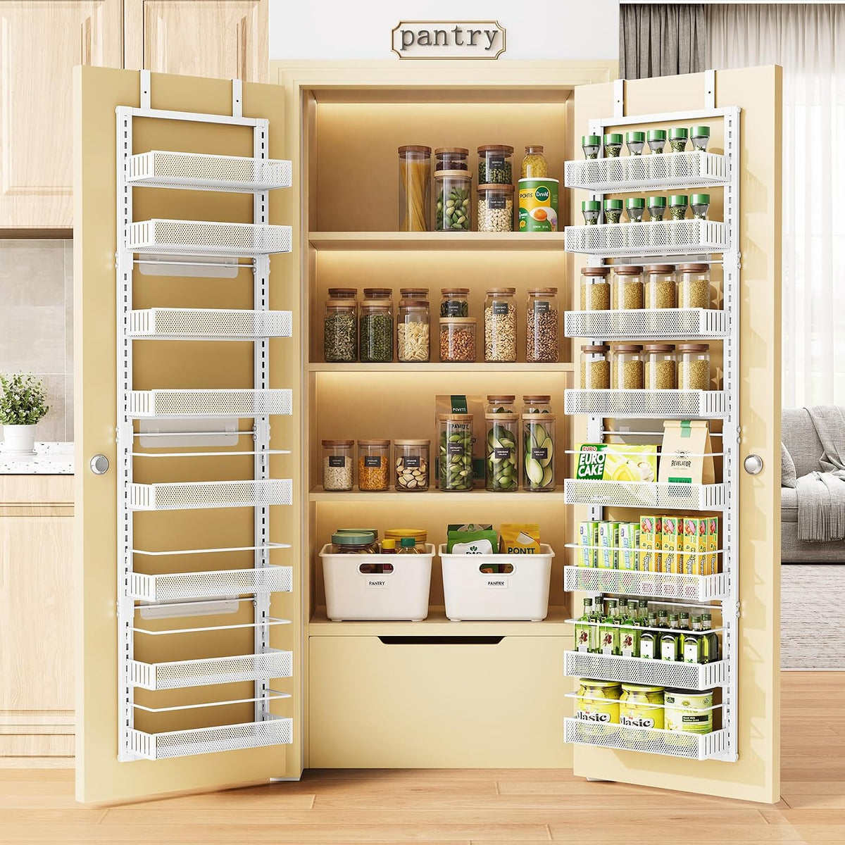 SAYZH 8 Tiers Over the Door Pantry Organizer,17.2"W x 6.2"D x 69.2"H, Black