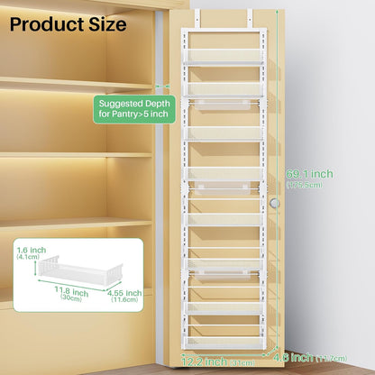 SAYZH 8 Tiers Over the Door Pantry Organizer,17.2"W x 6.2"D x 69.2"H, Black