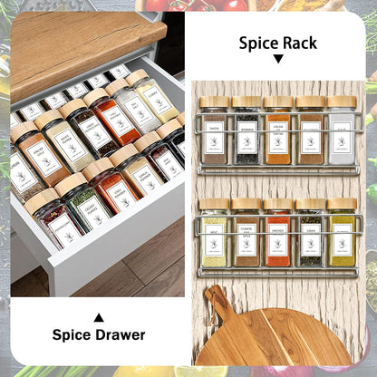 Aliggbent Spice Jars with Labels 4 oz Glass Bamboo Lids Shaker Set