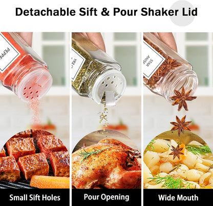 Aliggbent Spice Jars with Labels 4 oz Glass Bamboo Lids Shaker Set