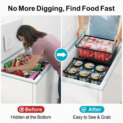 Freezer Organizer Bins - Storage Baskets for 5 Cu.Ft | Easy Food Access, Stackable Wire Storage, Vertical Space for Frozen Food, Sorts Meat, Vegetables and Bagged Items, Home