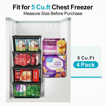 Freezer Organizer Bins - Storage Baskets for 5 Cu.Ft | Easy Food Access, Stackable Wire Storage, Vertical Space for Frozen Food, Sorts Meat, Vegetables and Bagged Items, Home