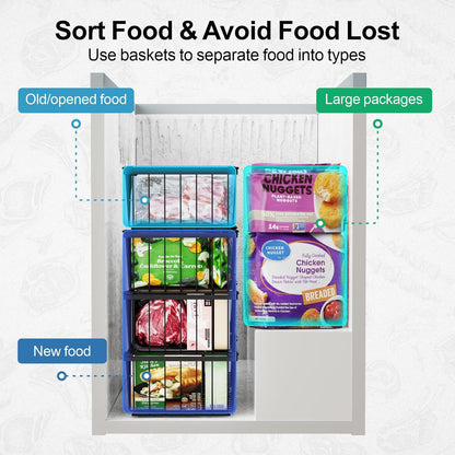 Freezer Organizer Bins - Storage Baskets for 5 Cu.Ft | Easy Food Access, Stackable Wire Storage, Vertical Space for Frozen Food, Sorts Meat, Vegetables and Bagged Items, Home