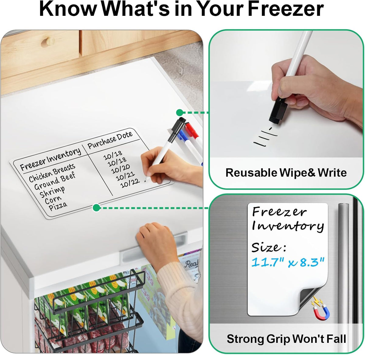 Freezer Organizer Bins - Storage Baskets for 5 Cu.Ft | Easy Food Access, Stackable Wire Storage, Vertical Space for Frozen Food, Sorts Meat, Vegetables and Bagged Items, Home