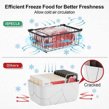 Freezer Organizer Bins - Storage Baskets for 5 Cu.Ft | Easy Food Access, Stackable Wire Storage, Vertical Space for Frozen Food, Sorts Meat, Vegetables and Bagged Items, Home