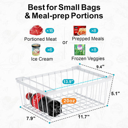 Freezer Organizer Bins - Storage Baskets for 5 Cu.Ft | Easy Food Access, Stackable Wire Storage, Vertical Space for Frozen Food, Sorts Meat, Vegetables and Bagged Items, Home