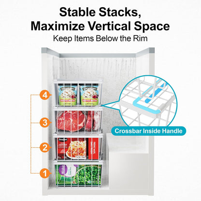 Freezer Organizer Bins - Storage Baskets for 5 Cu.Ft | Easy Food Access, Stackable Wire Storage, Vertical Space for Frozen Food, Sorts Meat, Vegetables and Bagged Items, Home