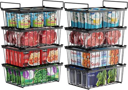 Freezer Organizer Bins - Storage Baskets for 5 Cu.Ft | Easy Food Access, Stackable Wire Storage, Vertical Space for Frozen Food, Sorts Meat, Vegetables and Bagged Items, Home