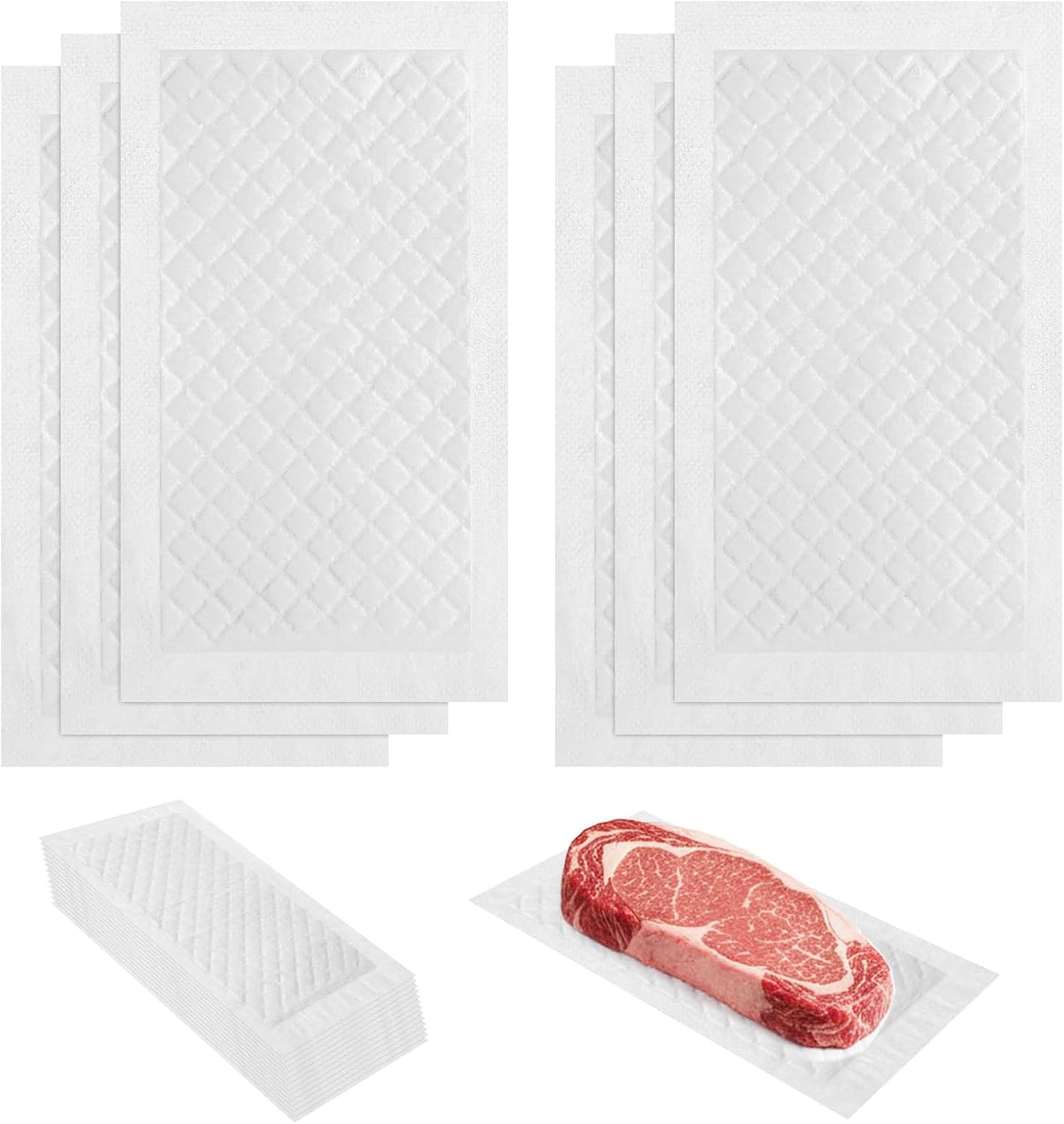 100-Piece Meat Absorbent Pads, 4x7 Inch 60 Grams Capacity Food-Grade White Soaker Pads for Meat, Fish Packaging