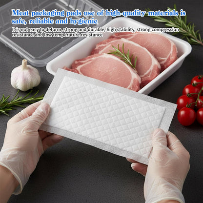 100-Piece Meat Absorbent Pads, 4x7 Inch 60 Grams Capacity Food-Grade White Soaker Pads for Meat, Fish Packaging