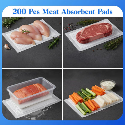 100-Piece Meat Absorbent Pads, 4x7 Inch 60 Grams Capacity Food-Grade White Soaker Pads for Meat, Fish Packaging