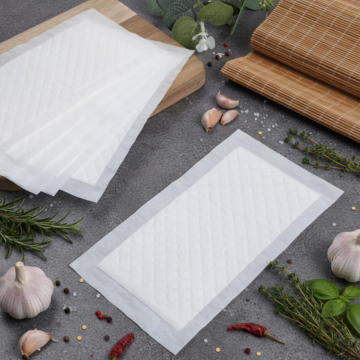 100-Piece Meat Absorbent Pads, 4x7 Inch 60 Grams Capacity Food-Grade White Soaker Pads for Meat, Fish Packaging