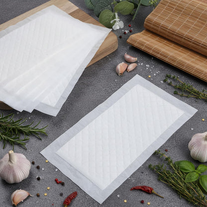 100-Piece Meat Absorbent Pads, 4x7 Inch 60 Grams Capacity Food-Grade White Soaker Pads for Meat, Fish Packaging