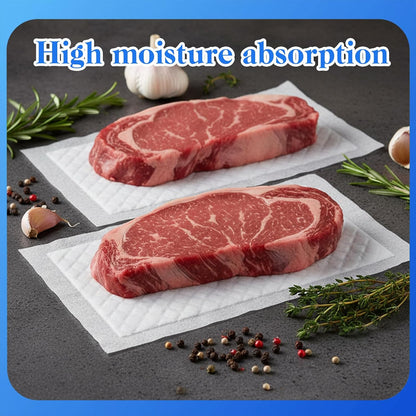 100-Piece Meat Absorbent Pads, 4x7 Inch 60 Grams Capacity Food-Grade White Soaker Pads for Meat, Fish Packaging