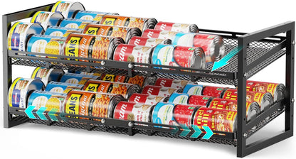 Can Organizer for Pantry - Expandable Width, Holds 48 Cans, Black | First-In First-Out Flow, Adjustable Width for Soda, Soup and Food Cans, For Pantry Shelf Storage and Easy Restocking