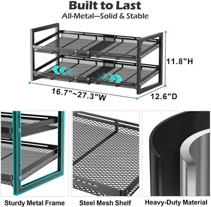 Can Organizer for Pantry - Expandable Width, Holds 48 Cans, Black | First-In First-Out Flow, Adjustable Width for Soda, Soup and Food Cans, For Pantry Shelf Storage and Easy Restocking
