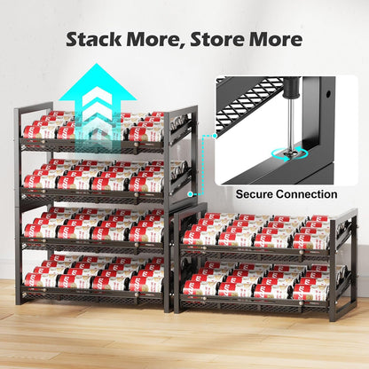 Can Organizer for Pantry - Expandable Width, Holds 48 Cans, Black | First-In First-Out Flow, Adjustable Width for Soda, Soup and Food Cans, For Pantry Shelf Storage and Easy Restocking