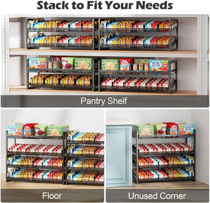 Can Organizer for Pantry - Expandable Width, Holds 48 Cans, Black | First-In First-Out Flow, Adjustable Width for Soda, Soup and Food Cans, For Pantry Shelf Storage and Easy Restocking
