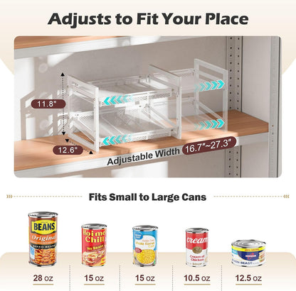 Can Organizer for Pantry - Expandable Width, Holds 48 Cans, Black | First-In First-Out Flow, Adjustable Width for Soda, Soup and Food Cans, For Pantry Shelf Storage and Easy Restocking